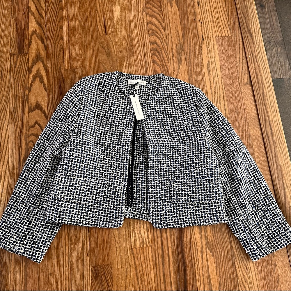 Banana Republic navy black and White Tweed Blazer
